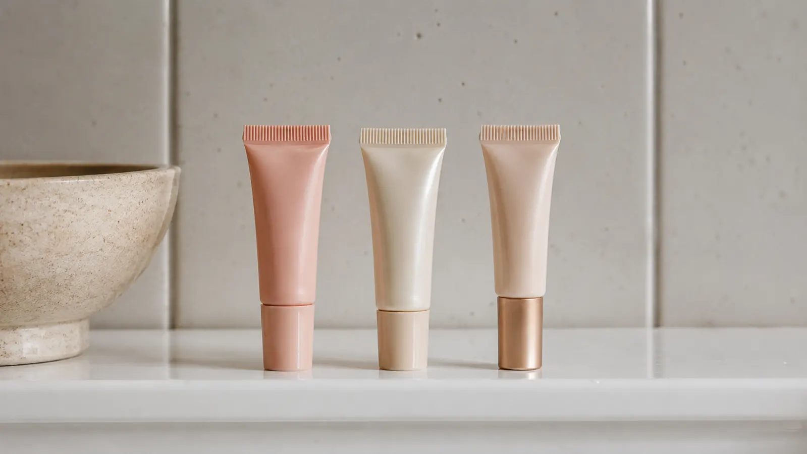 A row of three drugstore eye cream boxes side by side on a white shelf for price and size comparison